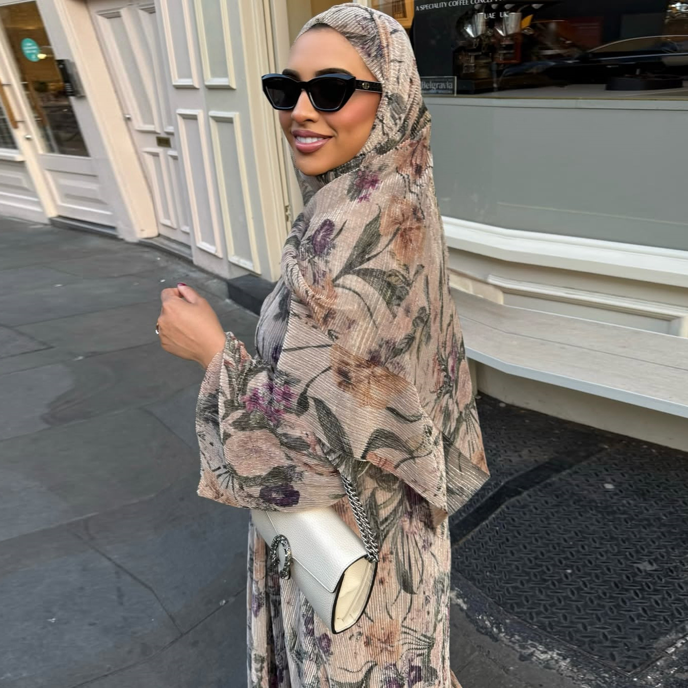 Women's Kimono Abaya Fashion Elegant Floral Printed Modest Turkey Dubai Abaya Coat With Scarf Set Islamic Clothing Caftans3 Women's Kimono Abaya Fashion Elegant Floral Printed Modest Turkey Dubai Abaya Coat With Scarf Set Islamic Clothing Caftans3