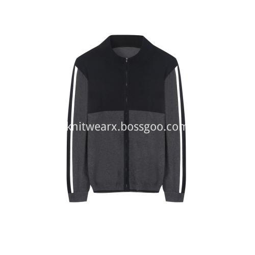 Men's Knitted Stretchable Panel Sleeve Full Zip Cardigan