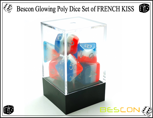 Bescon Glowing Poly Dice Set of FRENCH KISS-3 Bescon Glowing Poly Dice Set of FRENCH KISS-3