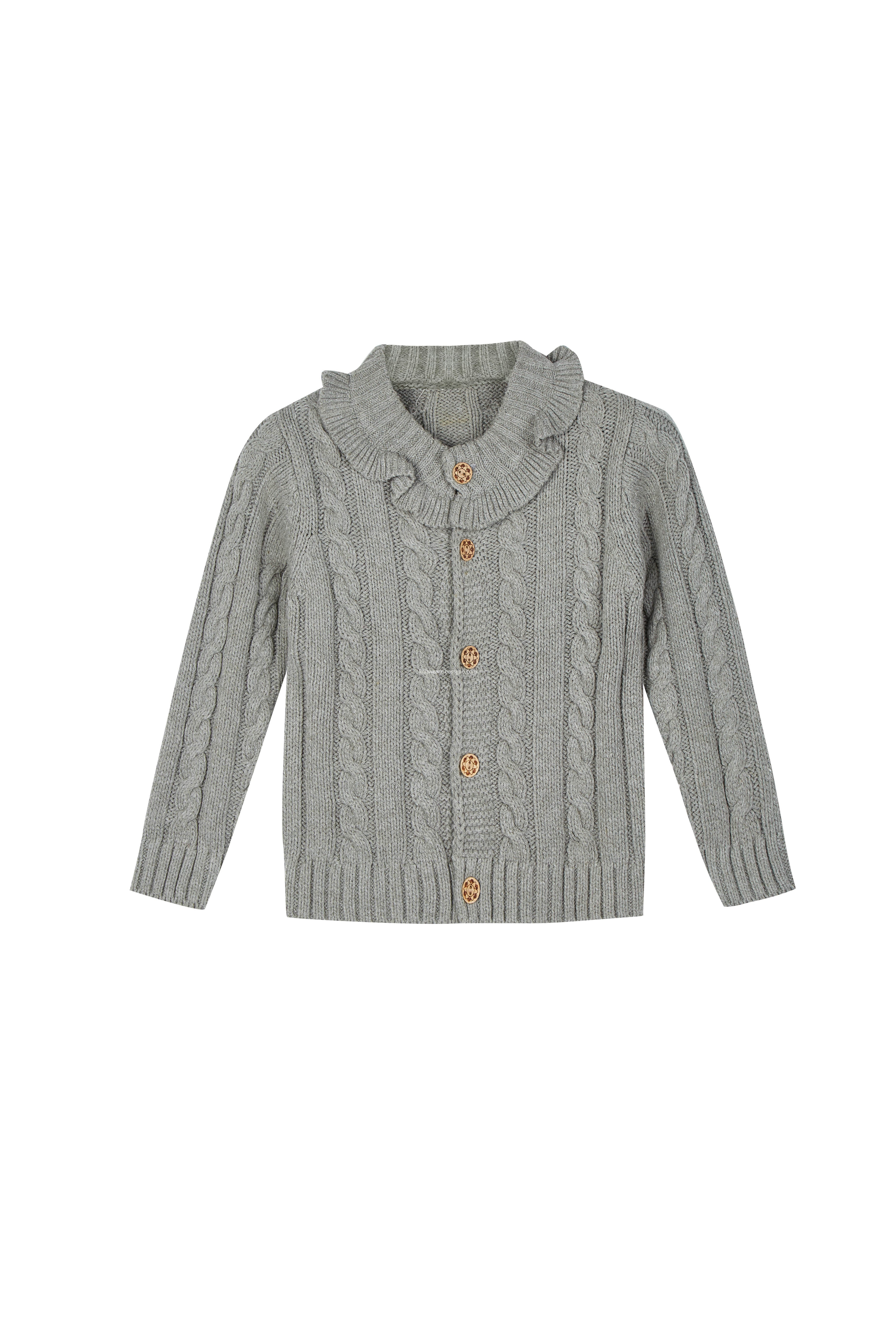 Girl's Knitted Ruffle Collar Cable Cardigan