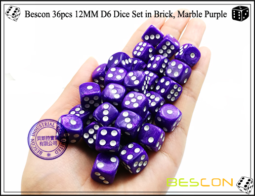 Bescon 36pcs 12MM D6 Würfel Set in Ziegel, Marmor Purple-4 Bescon 36pcs 12MM D6 Dice Set in Brick, Marble Purple-4
