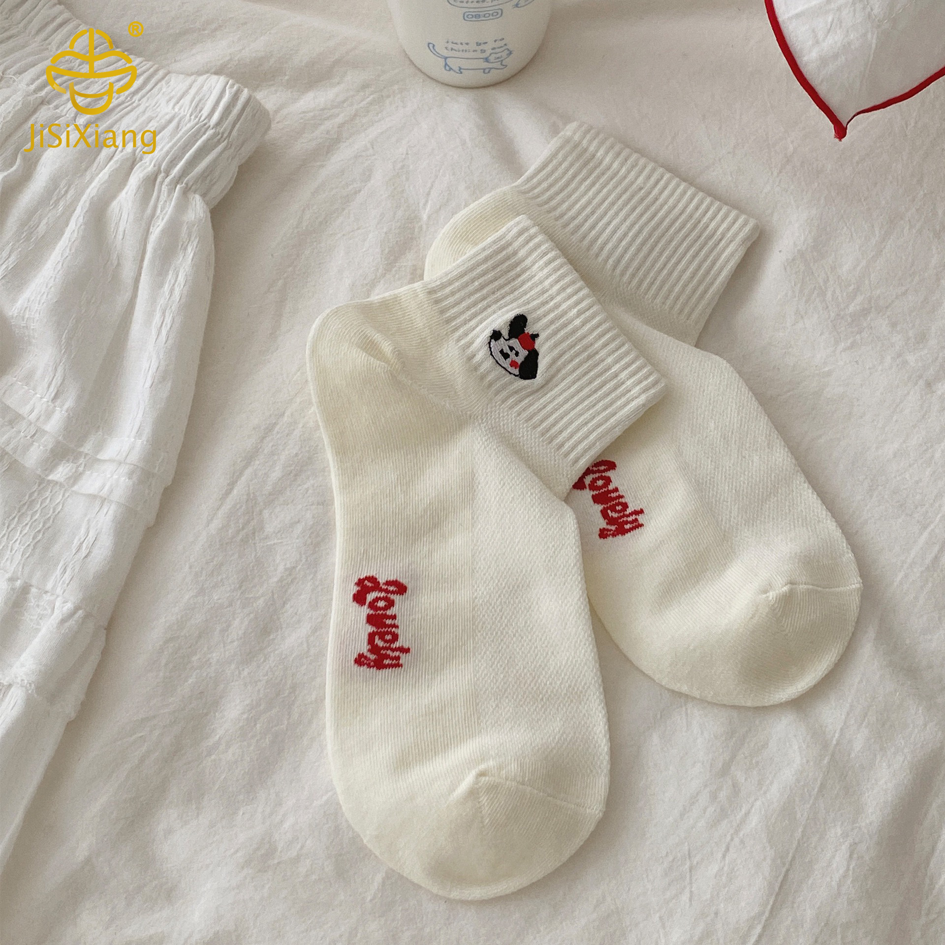 White embroidered socks White embroidered socks