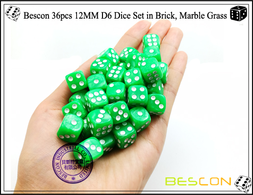 Bescon 36pcs 12MM D6 Dice Set in Brick, Marble Grass-4 Bescon 36pcs 12MM D6 Dice Set in Brick, Marble Grass-4