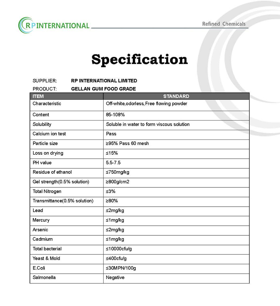 Specification-Gellan Gum