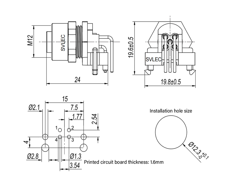 PCB mount M12 connector PCB mount M12 connector