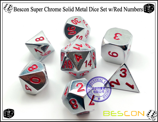 Bescon Super Chrome Solid Metal Dice Set with Red Numbers-1 Bescon Super Chrome Solid Metal Dice Set with Red Numbers-1