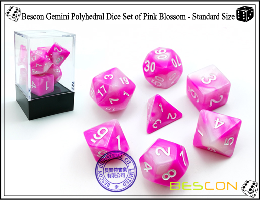 Bescon Gemini poliédrica conjunto de dados de Pink Blossom-1 Bescon Gemini Polyhedral Dice Set of Pink Blossom-1