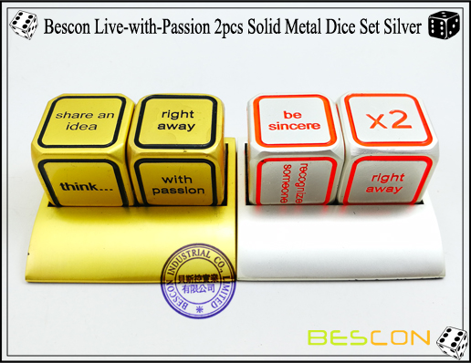 Bescon Live-with-Passion 2pcs dados de metal sólido Set Silver-7 Bescon Live-with-Passion 2pcs Solid Metal Dice Set Silver-7