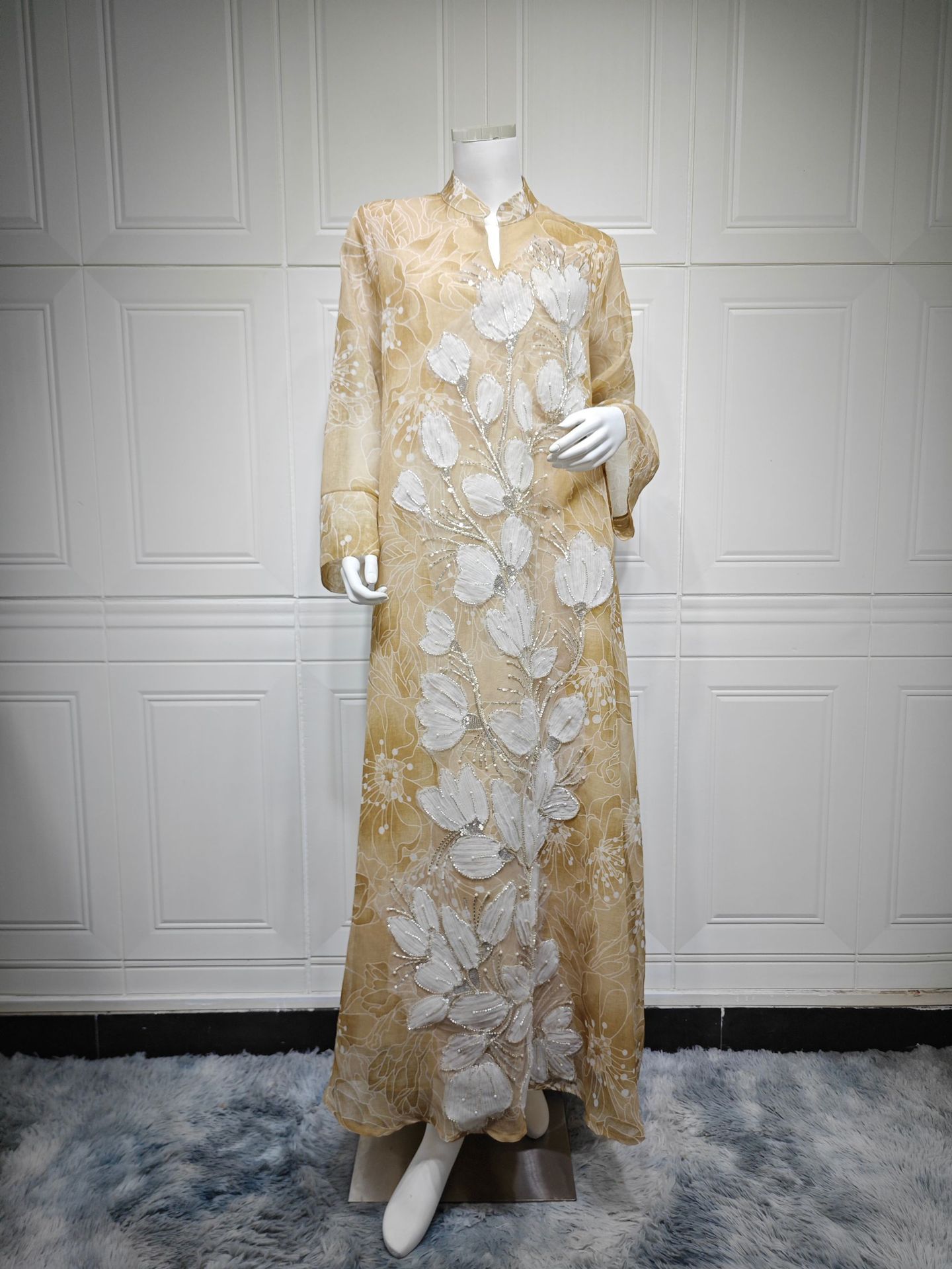 Floral Applique Abaya Jalabiya Dress for Women AB565 (4) Floral Applique Abaya Jalabiya Dress for Women AB565 (4)