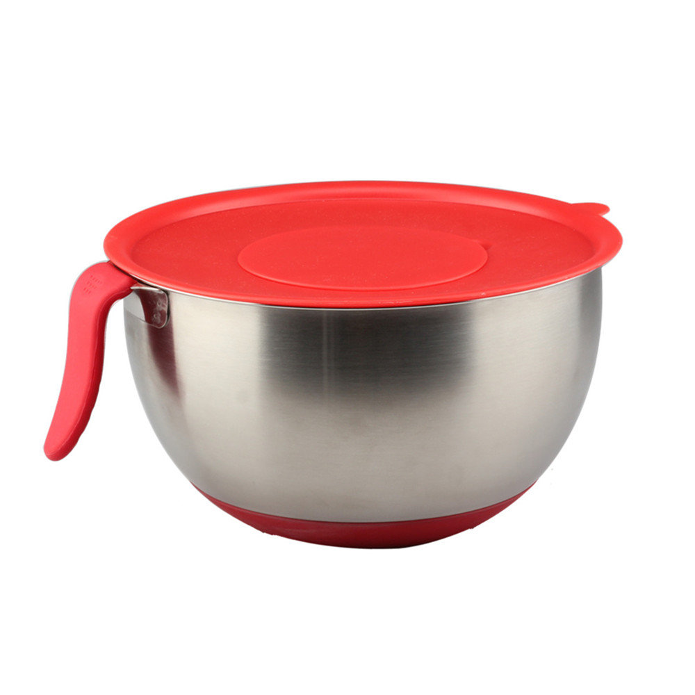 Tazón de base de silicona roja tapa cuenco de mezcla Red Silicone Base Handle Lid Mixing Bowl