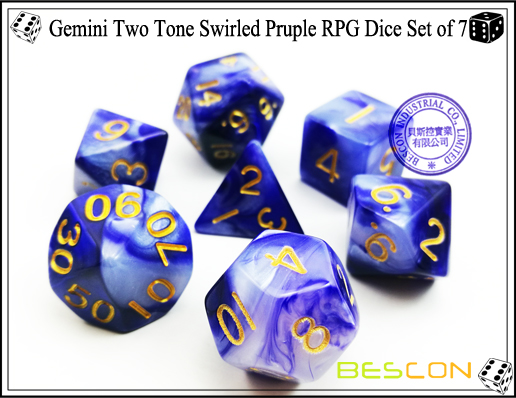 Gemini Two Tone Swirled Pruple RPG Dice Ensemble de 7-3 Gemini Two Tone Swirled Pruple RPG Dice Set of 7-3