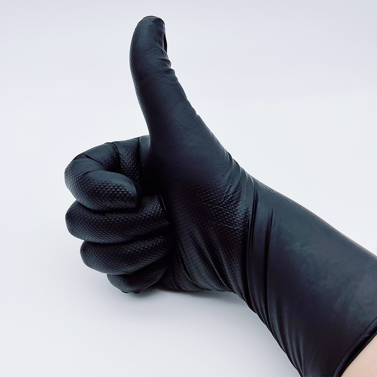 Thickened Powder Free Food Grade Black Orange Diamond Grip Nitrile Gloves2