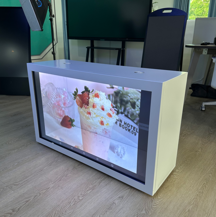 Professional transparent showcase with holographic display for high-end jewelry exhibition