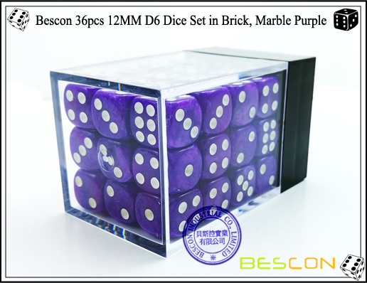 Bescon 36pcs 12MM D6 Würfel Set in Ziegel, Marmor Purple-2 Bescon 36pcs 12MM D6 Dice Set in Brick, Marble Purple-2