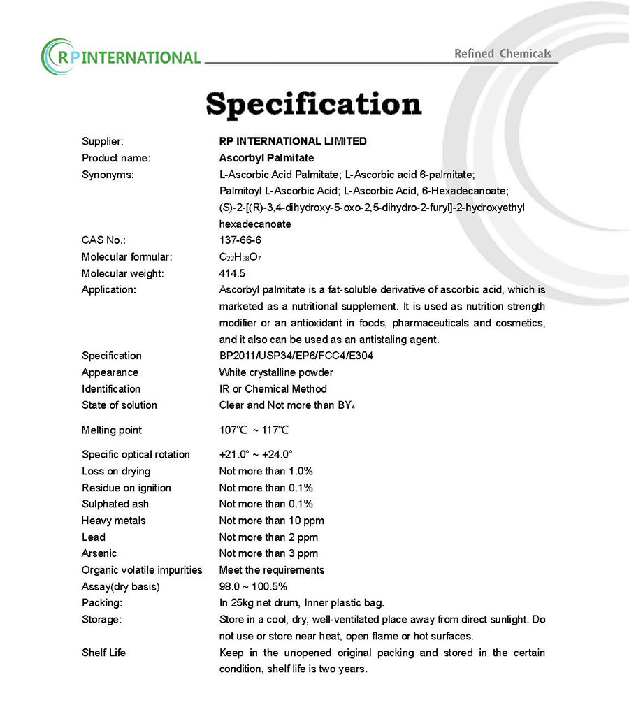 Specification-Ascorbyl Palmitate