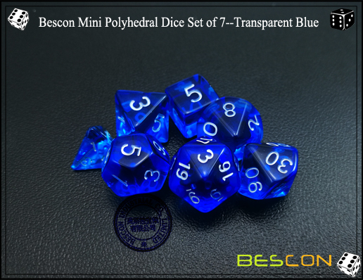 Lot de 7 dés polyédriques Bescon Mini - Bleu transparent-4 Bescon Mini Polyhedral Dice Set of 7--Transparent Blue-4
