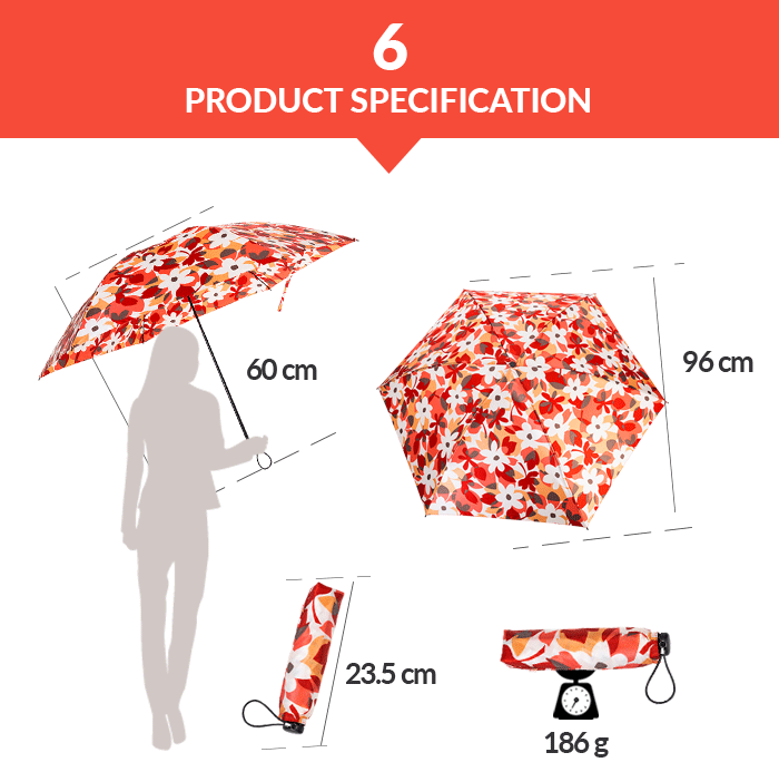 Parapluie pliant pour femme rouge Red Floral Ladies Folding Umbrella