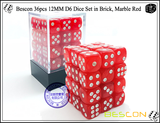 Bescon 36pcs 12MM D6 Würfel Set in Ziegel, Marmor Red-1 Bescon 36pcs 12MM D6 Dice Set in Brick, Marble Red-1
