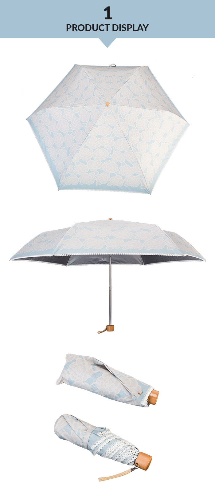 Witte kant 3 vouwen Hyades paraplu White Lace 3 Folding Hyades Umbrella