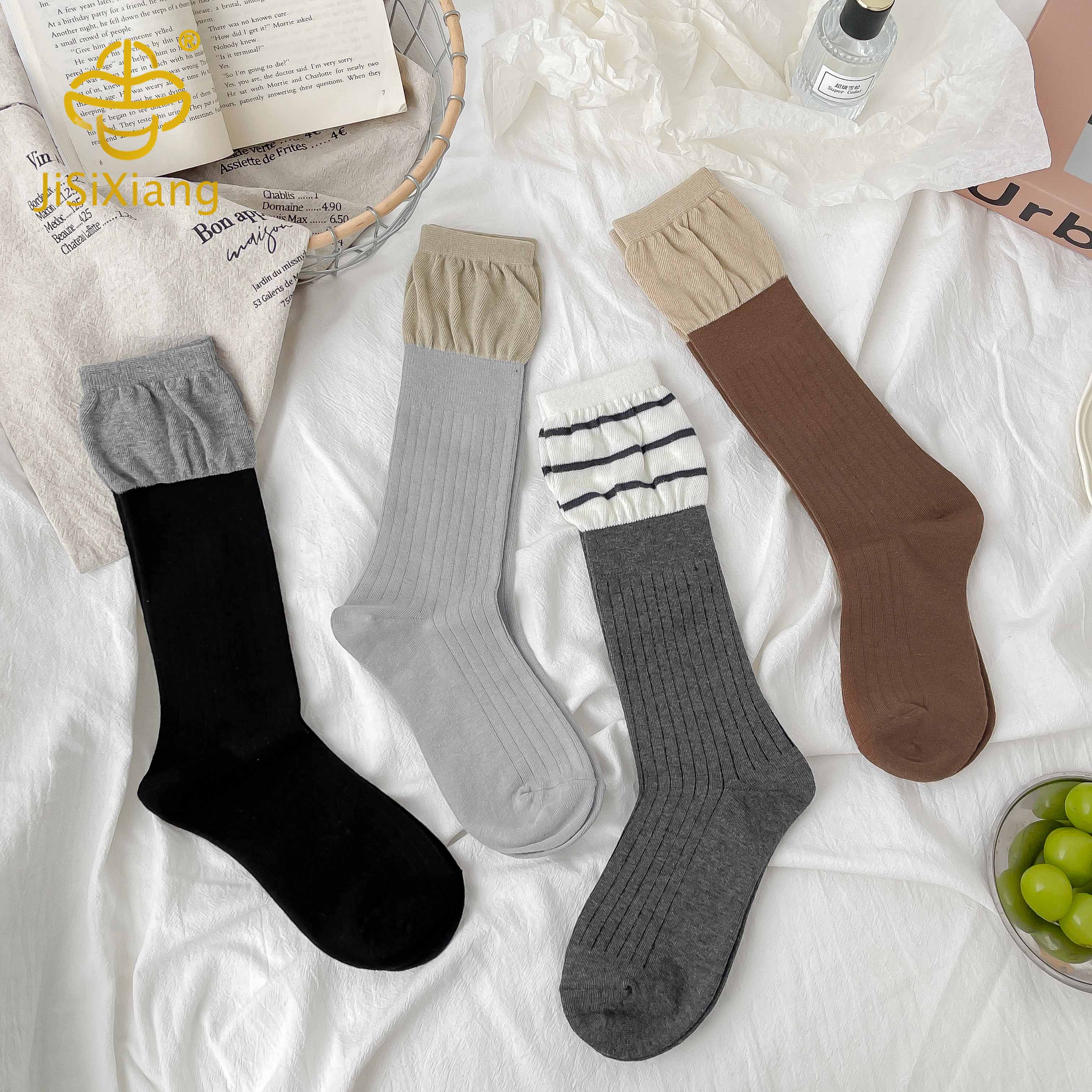 Two-color stitching fake two-piece high sock Two-color stitching fake two-piece high sock