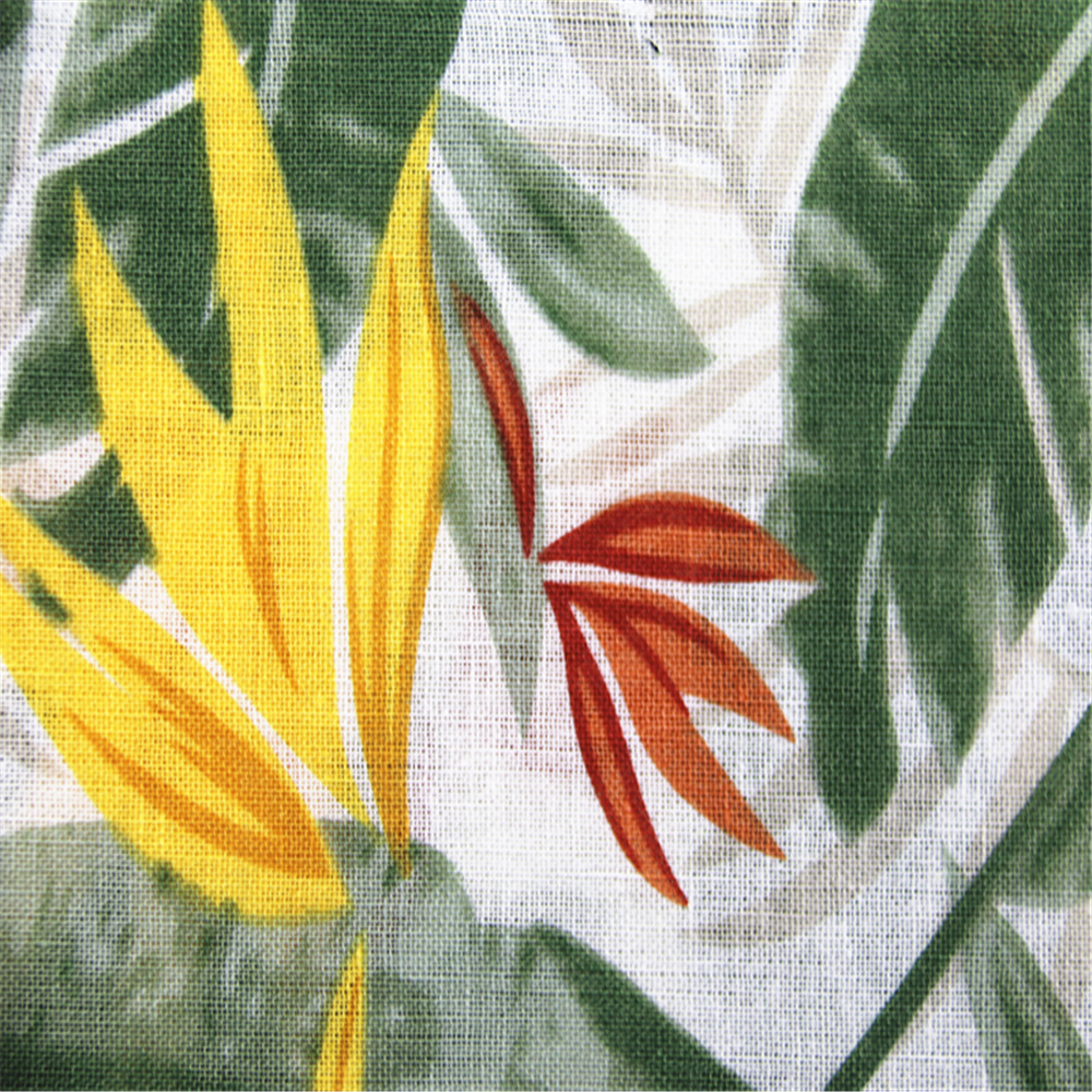 Tecido impresso de linho e algodão vegetal Plant Printed Linen Cotton Fabric
