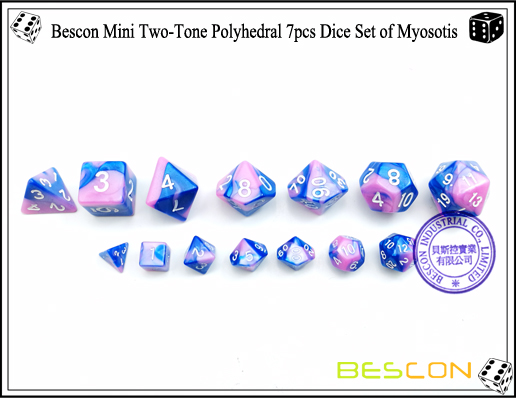 Bescon Mini Two-Tone Polyhedral 7pcs Dice Set of Myosotis-3 Bescon Mini Two-Tone Polyhedral 7pcs Dice Set of Myosotis-3
