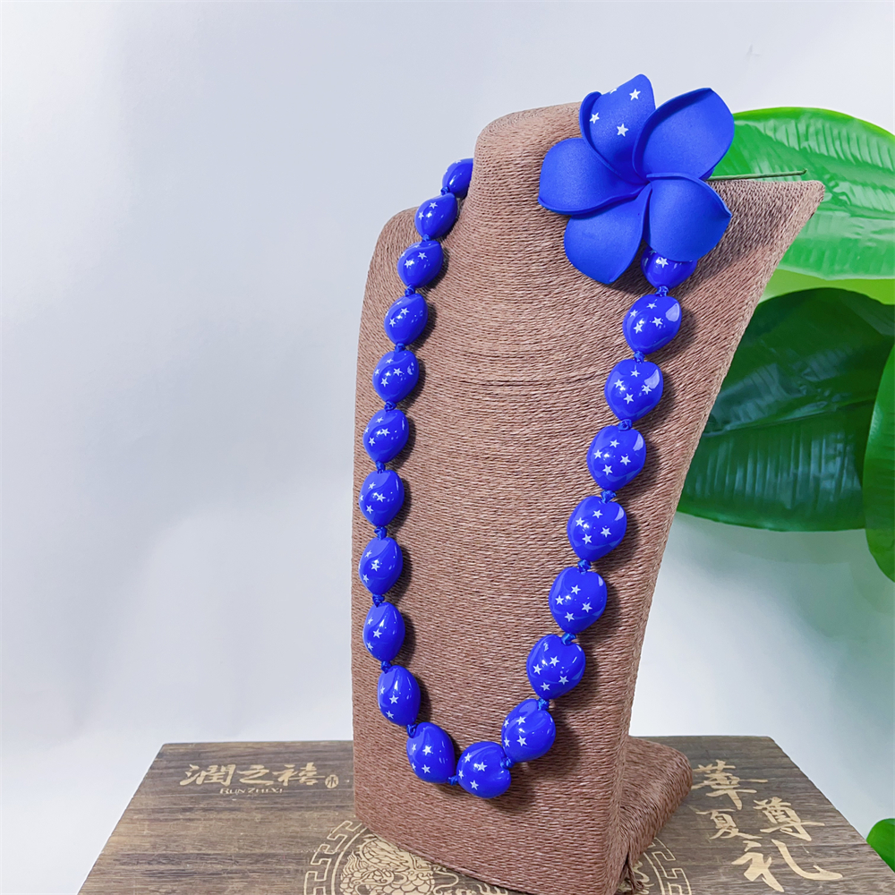 FSM Flag Kukui Nut Necklace KN-jn057_0007 FSM Flag Kukui Nut Necklace KN-jn057_0007
