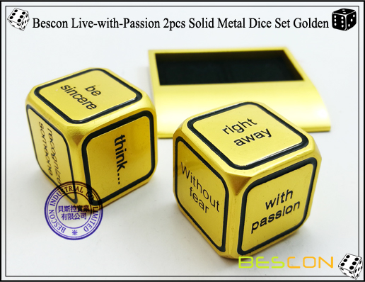 Bescon Live-with-Passion 2pcs Juego de dados de metal sólido Golden-2 Bescon Live-with-Passion 2pcs Solid Metal Dice Set Golden-2
