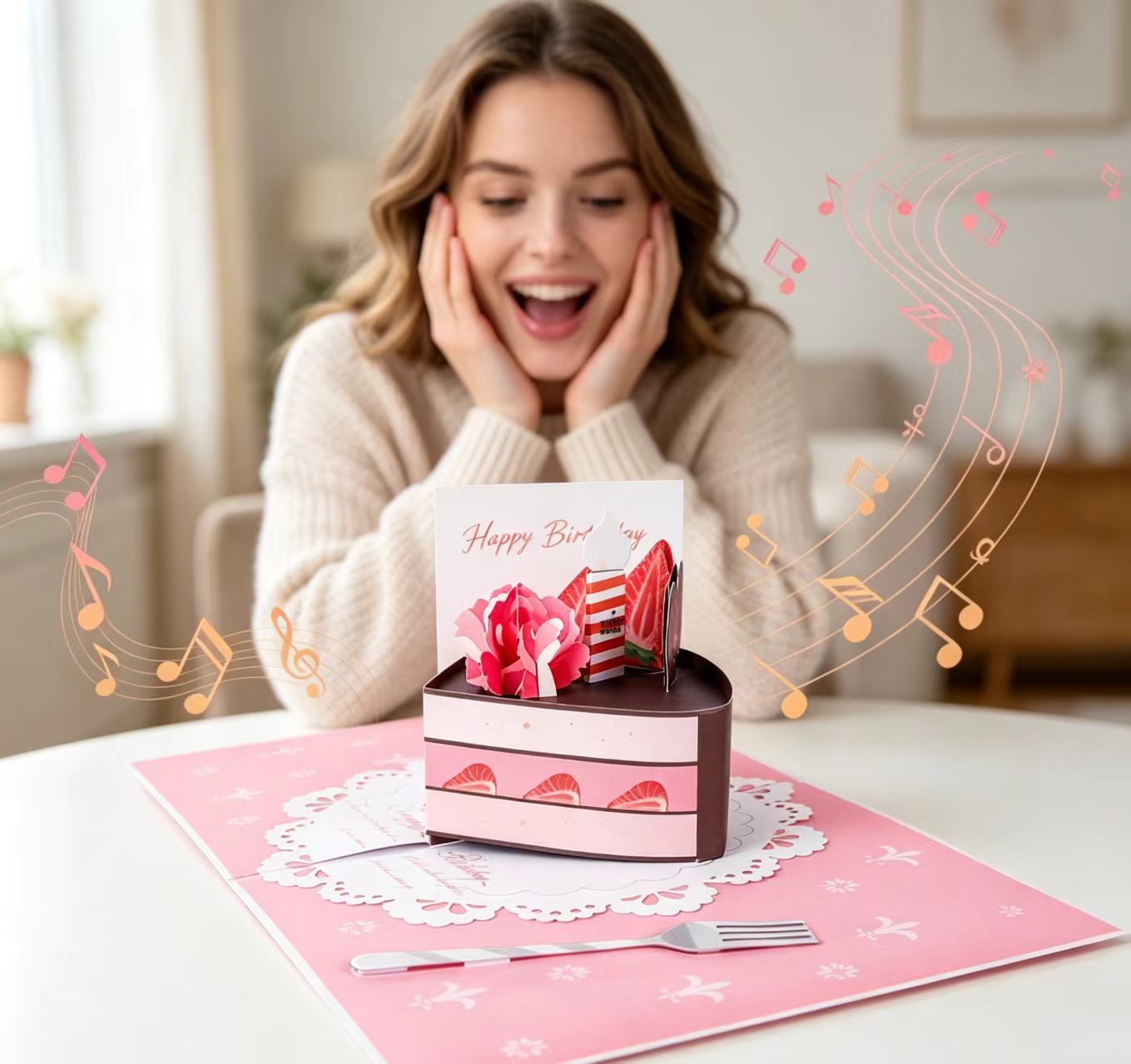 3D pop up pink cake birthday greeting card 3D pop up pink cake birthday greeting card
