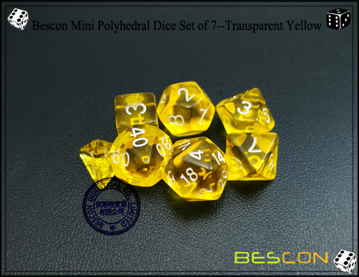 Bescon Mini Polyhedral Würfel Set von 7 - Transparent Gelb-6 Bescon Mini Polyhedral Dice Set of 7--Transparent Yellow-6