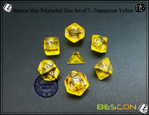 Bescon Mini Polyhedral Würfel Set von 7 - Transparent Gelb-5 Bescon Mini Polyhedral Dice Set of 7--Transparent Yellow-5