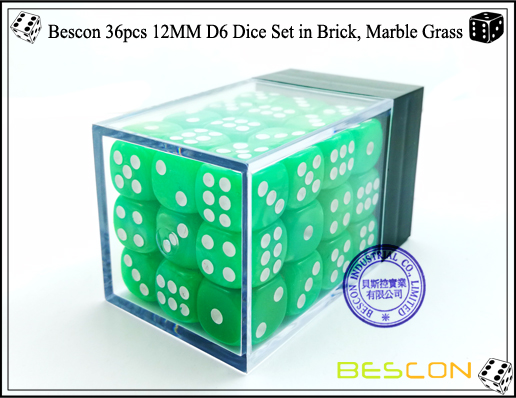 Bescon 36pcs 12MM D6 Dice Set in Brick, Marble Grass-2 Bescon 36pcs 12MM D6 Dice Set in Brick, Marble Grass-2