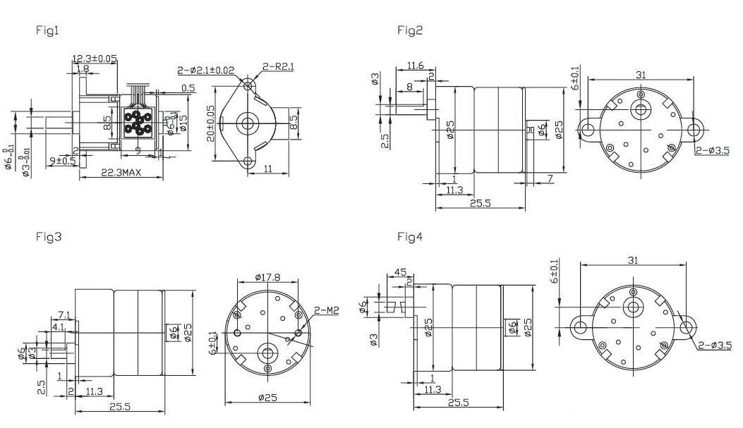 25mm PM stepper motors with permanent magnets / plastic or metal gears