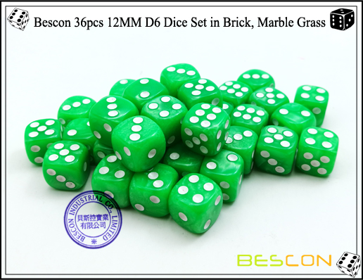 Dados dados Bescon 36pcs 12MM D6 en ladrillo, hierba de mármol-5 Bescon 36pcs 12MM D6 Dice Set in Brick, Marble Grass-5