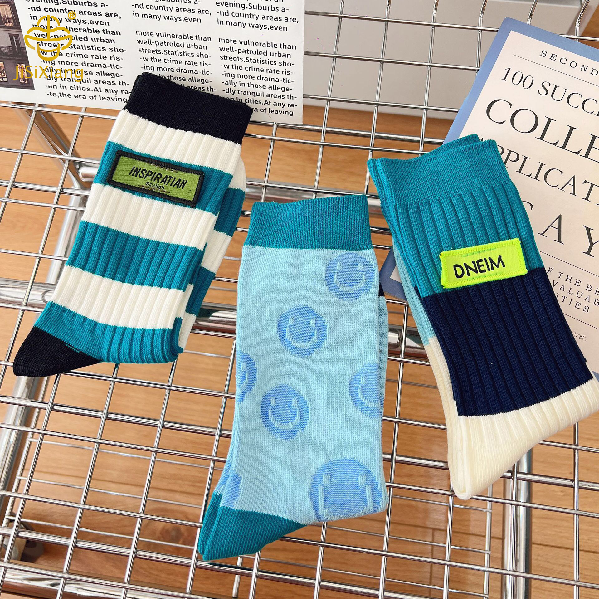 style fabric logo contrasting mid tube socks with striped sock style fabric logo contrasting mid tube socks with striped sock