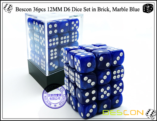 Bescon 36pcs 12MM D6 Dice Set in Brick, Marble Blue-1 Bescon 36pcs 12MM D6 Dice Set in Brick, Marble Blue-1