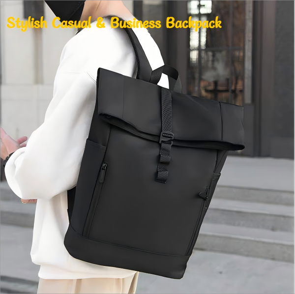 Durable roll-top laptop backpack for commuters Durable roll-top laptop backpack for commuters