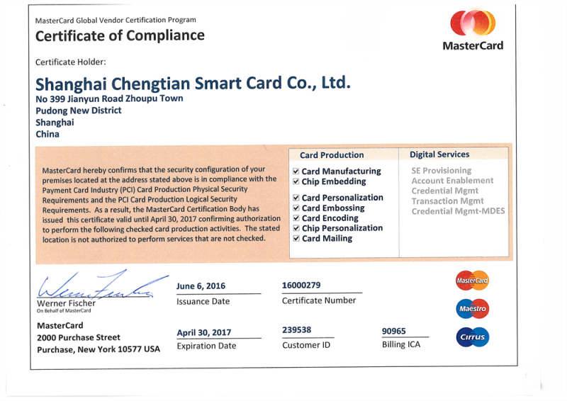 MasterCard certificate 