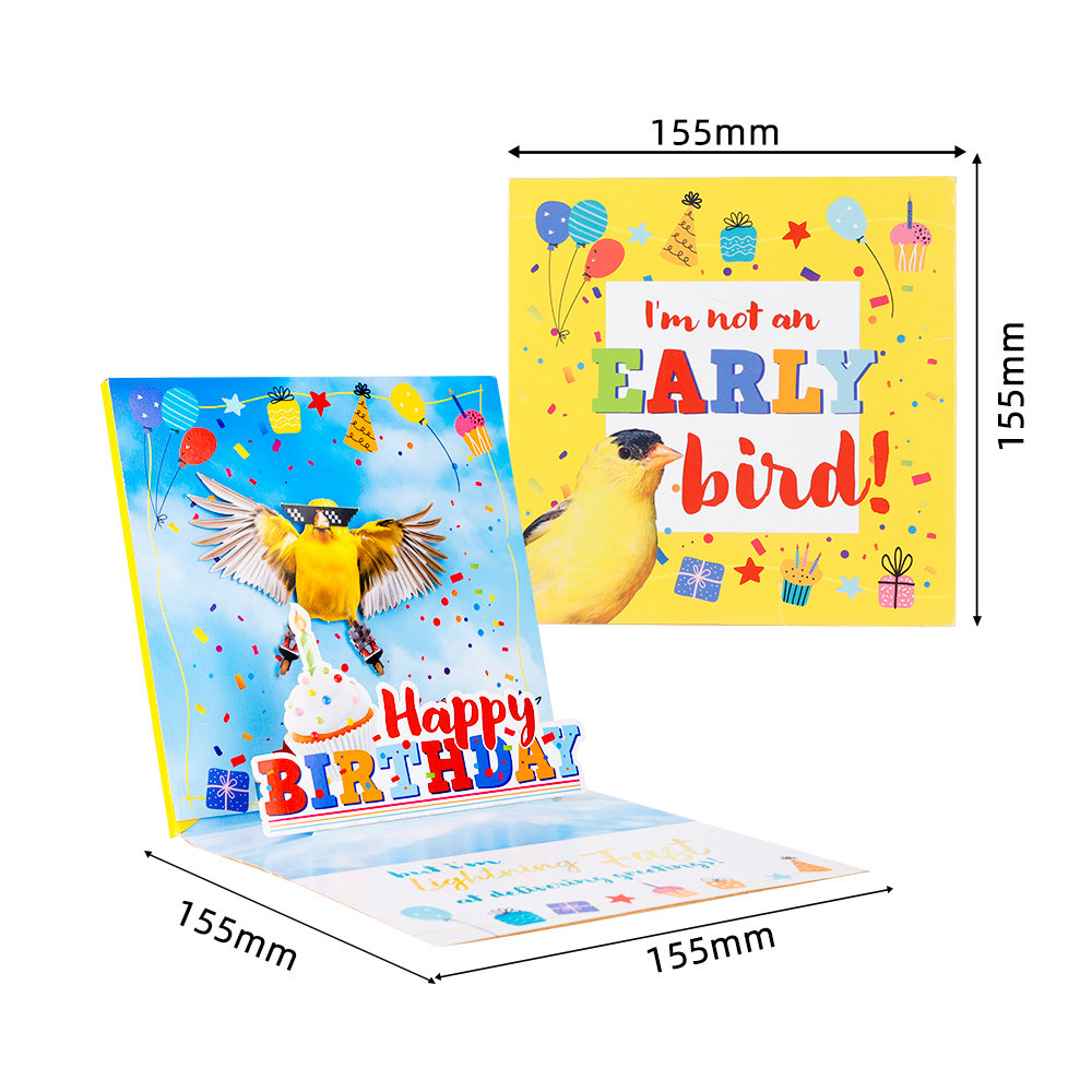 Funny 3D Birthday Pop-Up Card with Moving Bird Funny 3D Birthday Pop-Up Card with Moving Bird