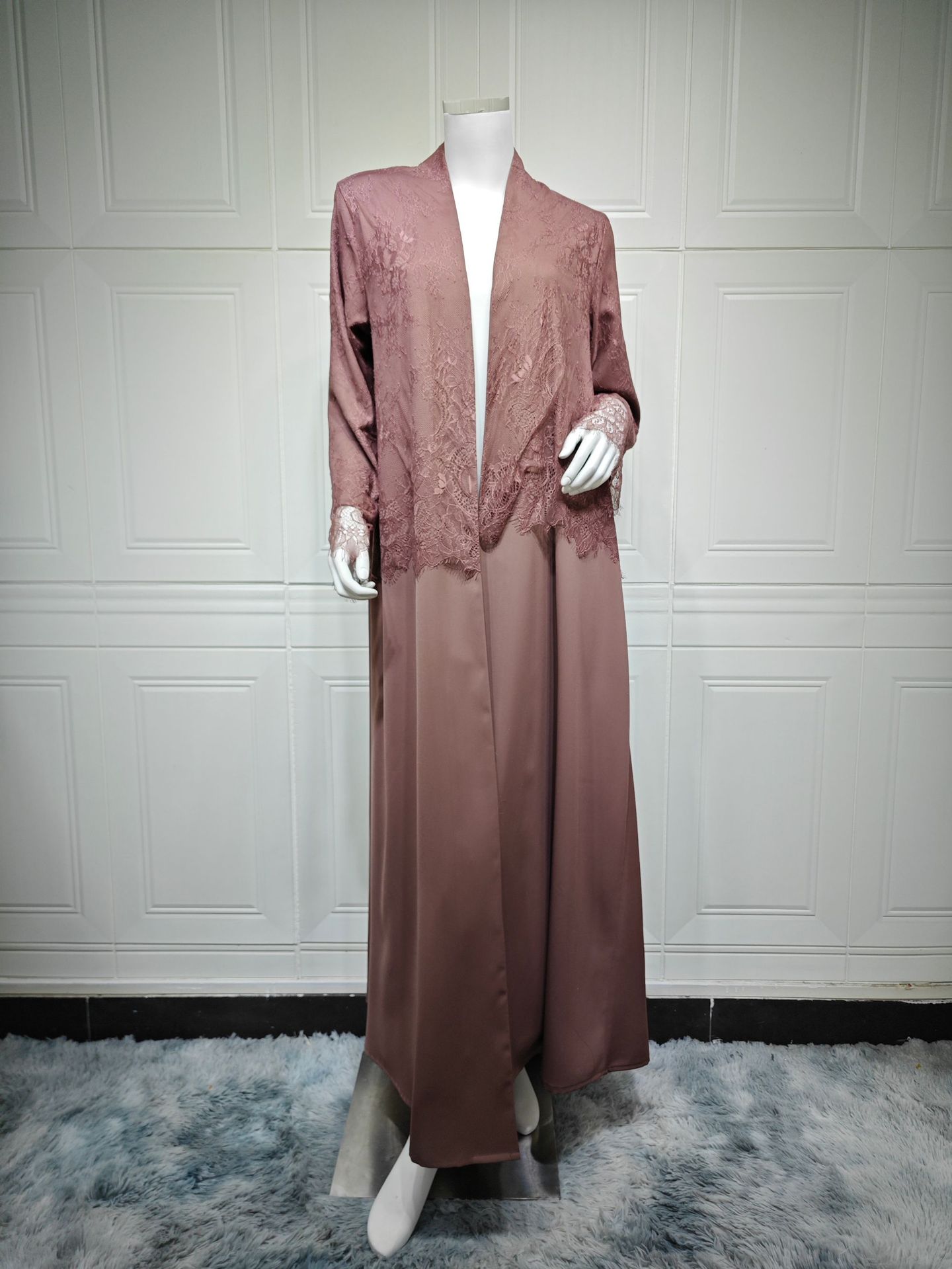 Elegant Lace Overlay Cardigan Open Abaya MQ261 (11) Elegant Lace Overlay Cardigan Open Abaya MQ261 (11)