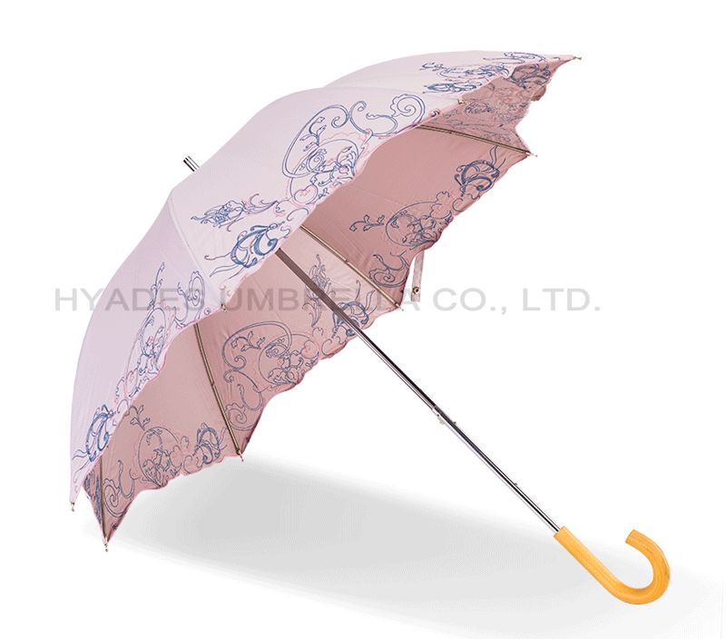 ピンクスライドパラソル女性S刺繍ストレート傘 Pink Slide Parasol Women S Embroidery Straight Umbrella