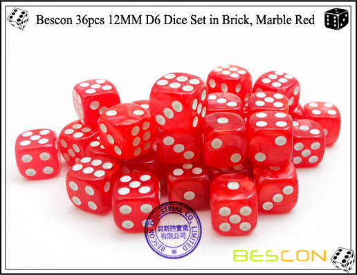 Bescon 36pcs 12MM D6 Würfel Set in Ziegel, Marmor Red-5 Bescon 36pcs 12MM D6 Dice Set in Brick, Marble Red-5