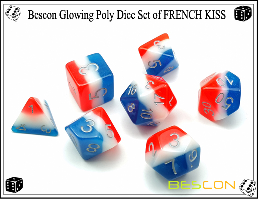 Bescon Glowing Poly Dice Set of FRENCH KISS-4 Bescon Glowing Poly Dice Set of FRENCH KISS-4