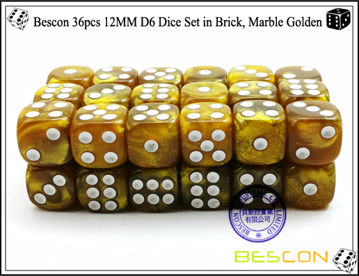 Dados Bescon 36pcs 12MM D6 en ladrillo, mármol Golden-4 Bescon 36pcs 12MM D6 Dice Set in Brick, Marble Golden-4