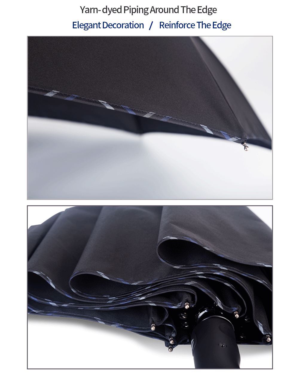 ร่มพับผู้ชายดำ Yarndye Pyping Mens Folding Umbrella Black Yarndye Pyping