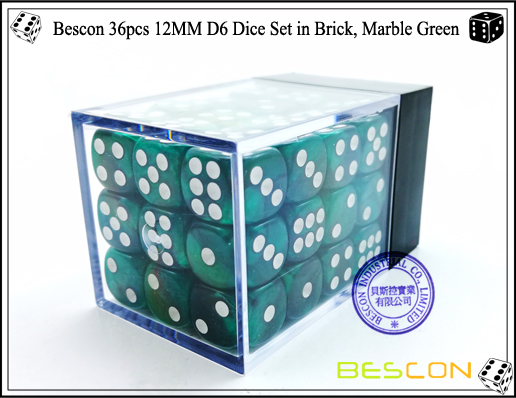 Dados Bescon 36pcs 12MM D6 en ladrillo, mármol verde-2 Bescon 36pcs 12MM D6 Dice Set in Brick, Marble Green-2