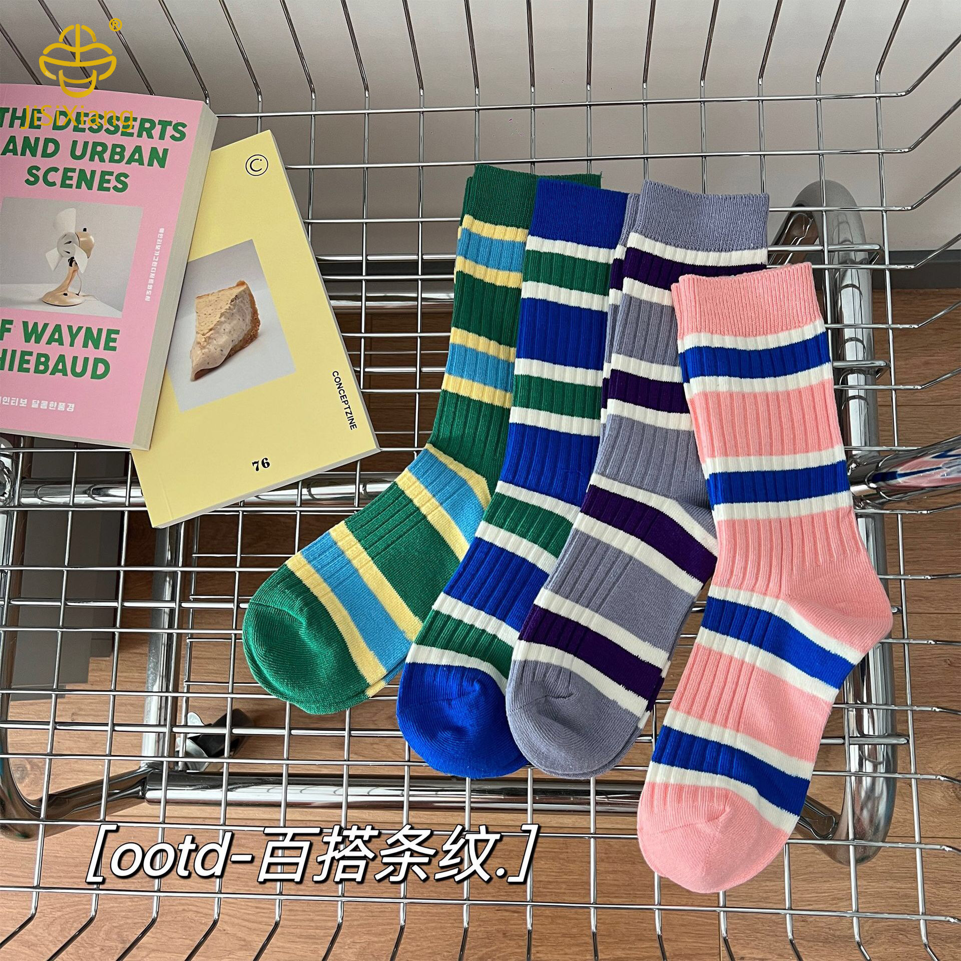 Korean striped mid tube socks with colored cotton sock Korean striped mid tube socks with colored cotton sock