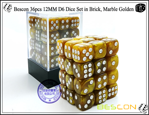 Dados Bescon 36pcs 12MM D6 en ladrillo, mármol Golden-1 Bescon 36pcs 12MM D6 Dice Set in Brick, Marble Golden-1