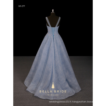 Chine Sangle Fine Encolure En V Lacetee Robe De Soiree Robe Ruche Bleu Clair Longueur Du Sol Robe De Soiree Pour Le Diner Fabricants