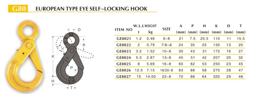 G80 EUROPEAN TYPE EYE SELF-LOCKING HOOK G80 EUROPEAN TYPE EYE SELF-LOCKING HOOK